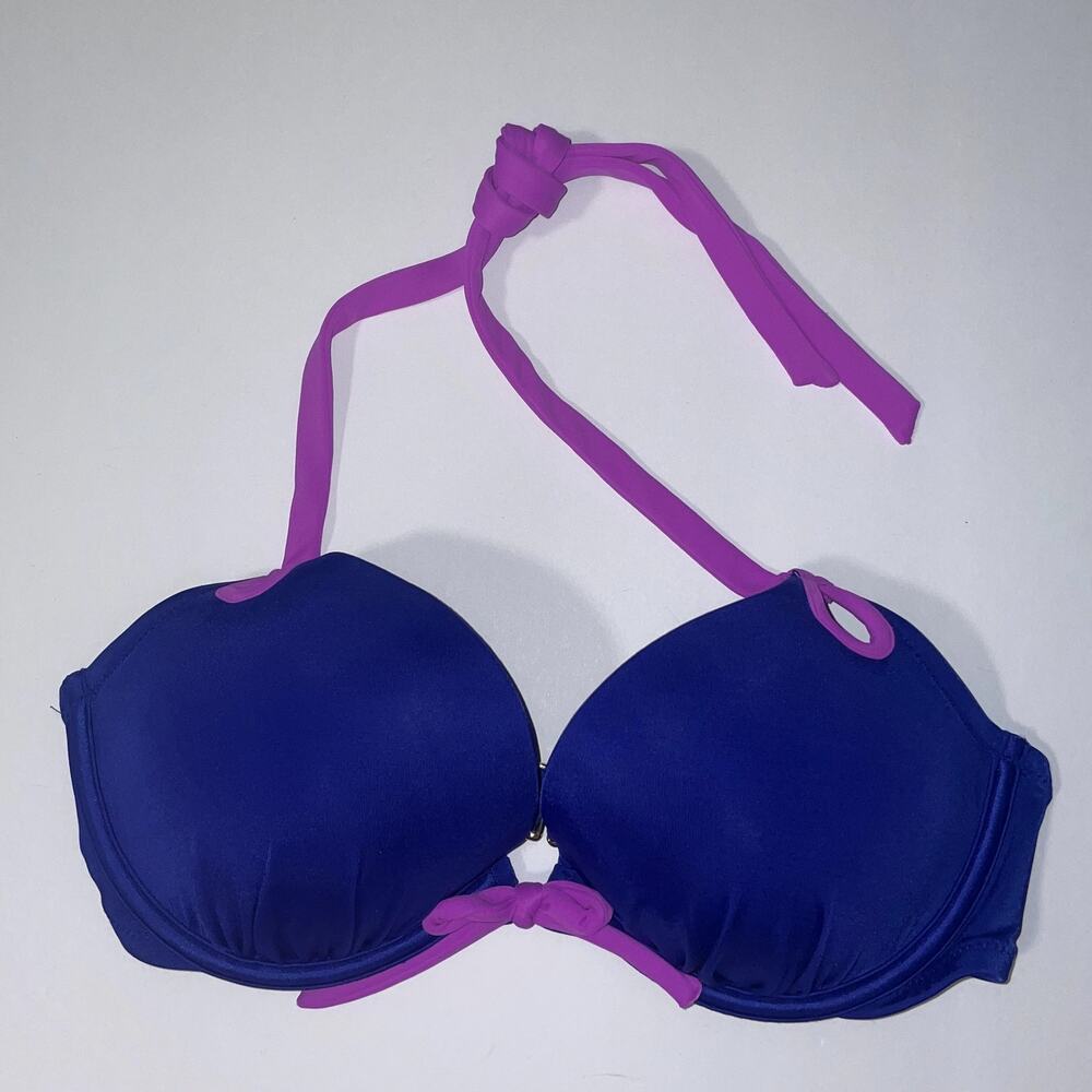 Victoria's Secret Bikini Top Womens 32C Blue Purple Gorgeous Padded Push Up